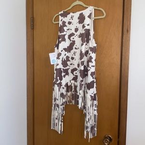 Cow Print Fringe Vest